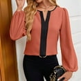 thumbnail image 4 of Womens Dressy V Neck Color Block Business Casual Blouses Long Sleeve Work Shirts Fall Trendy Clothes Coral XXL, 4 of 8