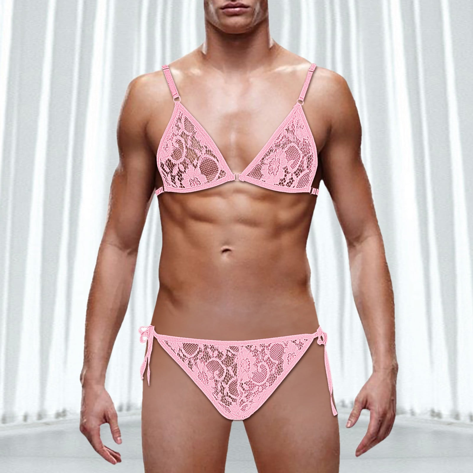 PMUYBHF Men'S Lace Bikini Lace Up Set See Through Adjustable