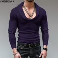 thumbnail image 2 of INCERUN Tops 2024 Camisetas de estilo americano de moda para hombre con cuello en U profundo y diseño de pila, camisetas casuales de manga larga sólidas S-5XL, 2 of 5