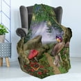thumbnail image 4 of Mushroom Soft Flannel Fleece Throw Blanket, Enchanted Nature Pathway Butterflies Fairytale Landscape Rocks, Cozy Plush for Indoor and Outdoor Use, 50" x 60", Tan Green Red, by Ambesonne, 4 of 5