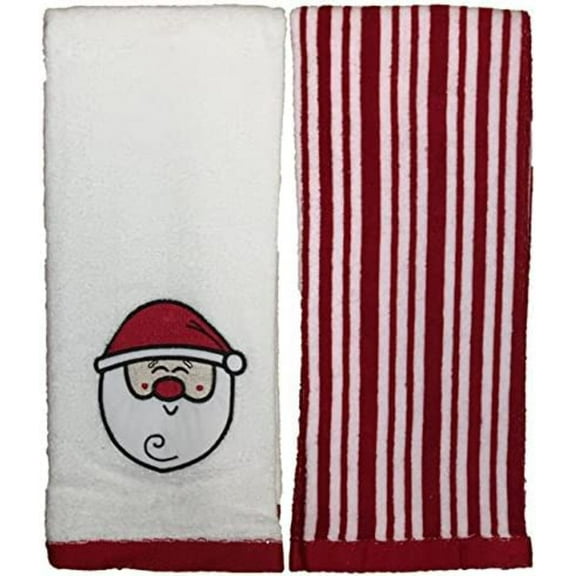 Set of 2, 100% Cotton Santa hat Design with Emboridary Christmas Kitchen Towels