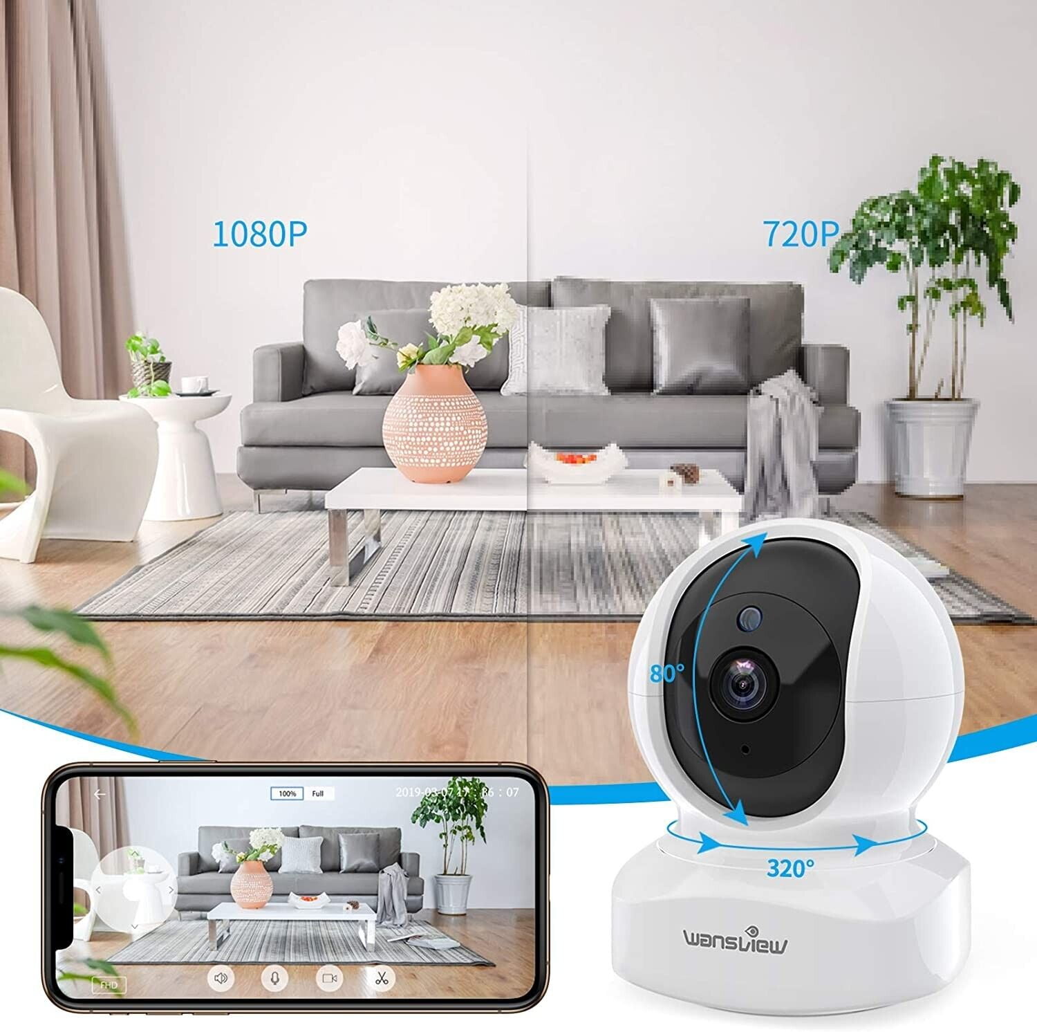 Wansview Wireless WiFi Camera for Home Security and Baby Monitoring, 1080P  HD Resolution. 