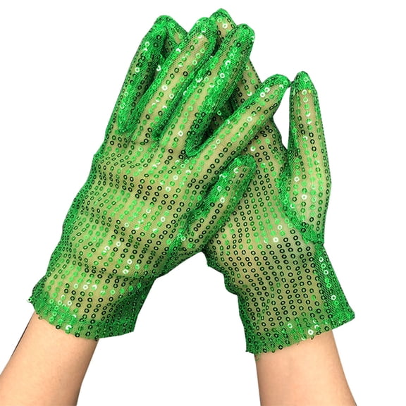 IMENGL Gloves for Women Soft Adults Sparkling Sequin Dance Halloween Glitter Short Comfy Women's Work Gloves,Green