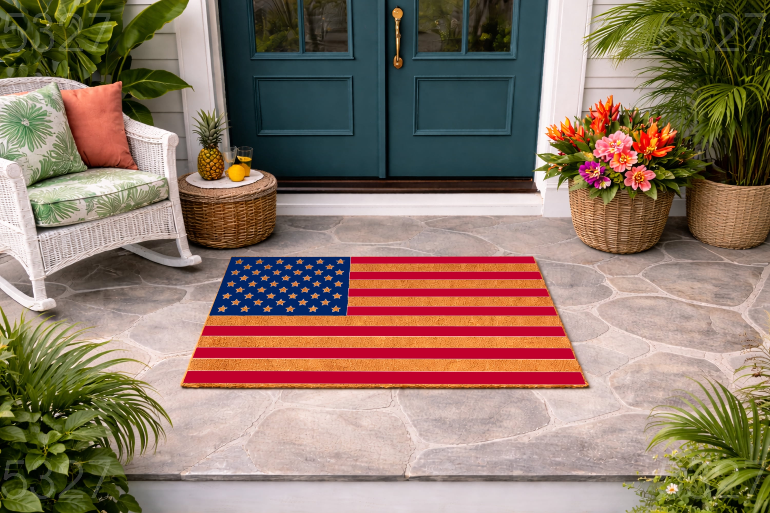 American Flag Design Doormat - Brown Coir PVC Outdoor Doormat (36x60 inches) 5327