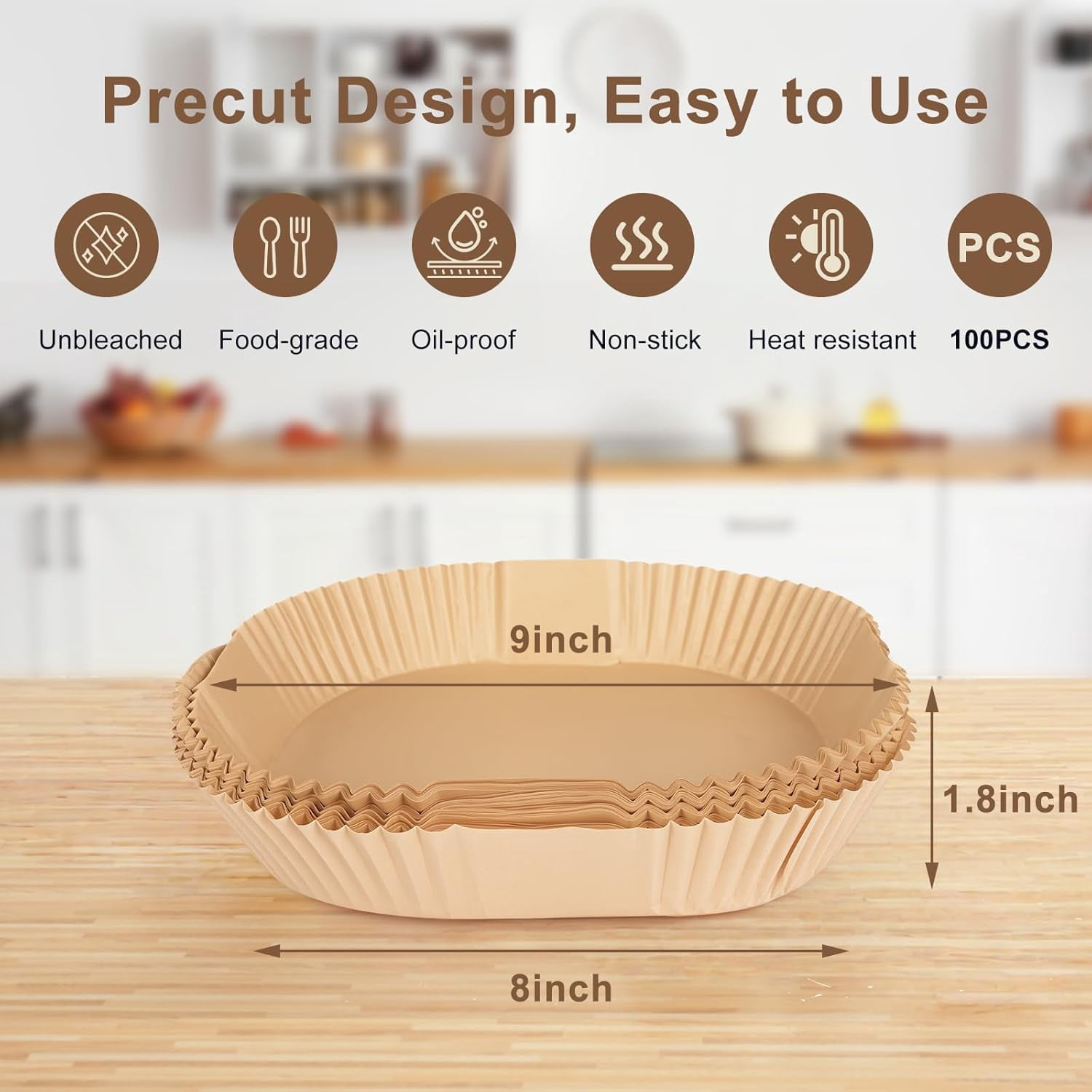 JJEAN-Air Fryer Liners Disposable, 8 Inch Air Fryer Sheet Liners Square, Non-Stick & Pre-Cut Disposable Air Fryer Liners for Easy Cleanup, Fits Most Air Fryer Baskets (8inch-100pcs)