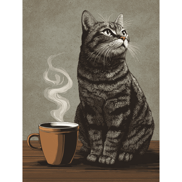 Qisvanset Cat Coffee Canvas Wall Art Print 15.75x11.81 Inches