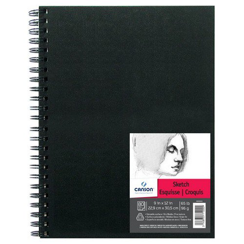 DIXON TIC/ CANSON 100510429 Croquis de Terrain Couverture Rigide Noire Spirale 65LB 80 Feuilles 9X12