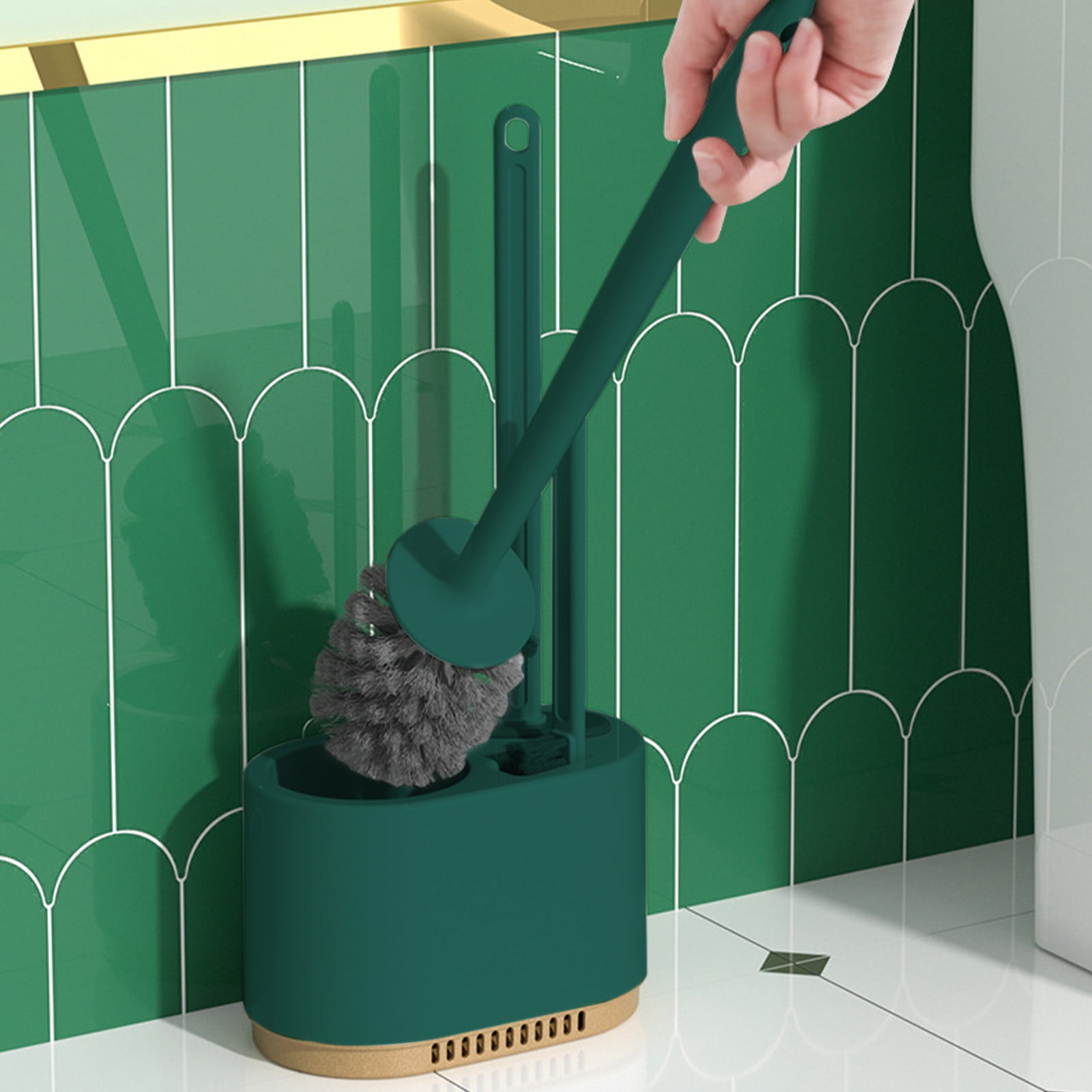 LACKUST Toilet Bowl Brush Cleaner and Caddy Holder Clearance,Toilet Bowl Brush with Strong Bristles Long Brush and Enough Heavy Base for Bathroom,Army Green