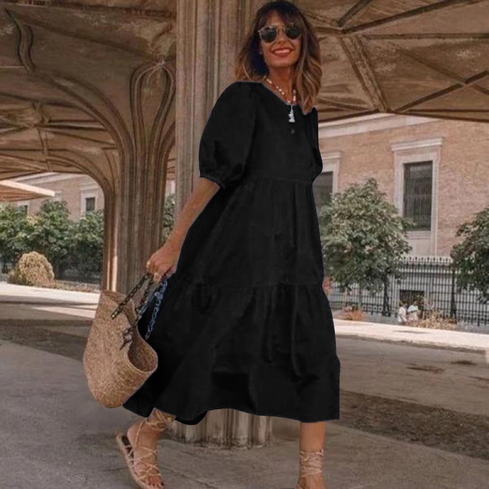 Black loose midi dress Clearance