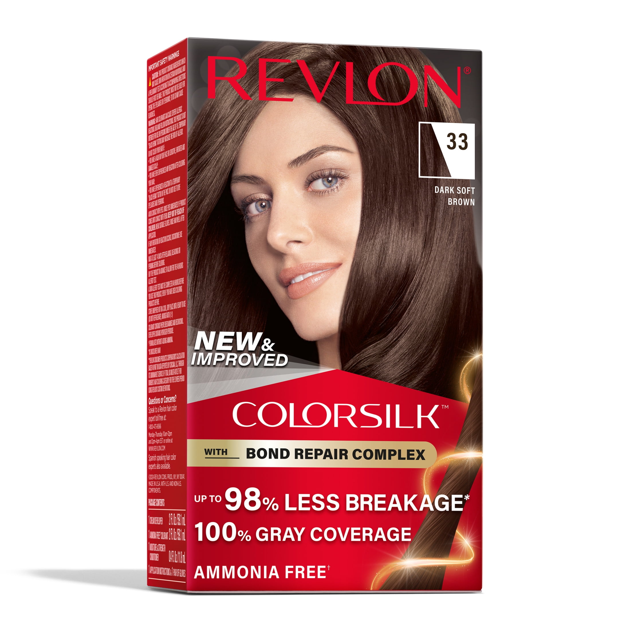 (3 pack) Revlon ColorSilk Permanent Hair Color, Bond Repair Complex, 33 Dark Soft Brown, 1 pack  (图3)