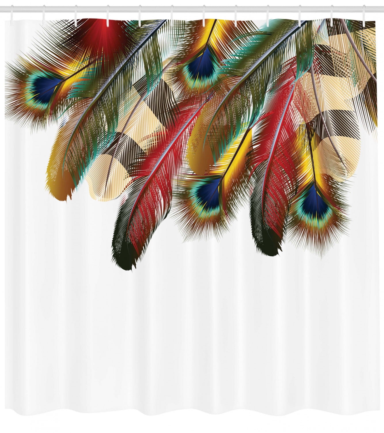 Peacock Shower Curtain, Mystical Colorful Peacock Feathers Vibrant ...