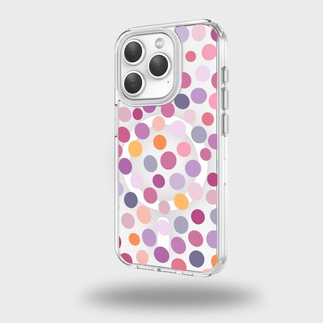 Caseco Mag-Safe iPhone 15 Pro Max Purple Polka Dots Clear Case