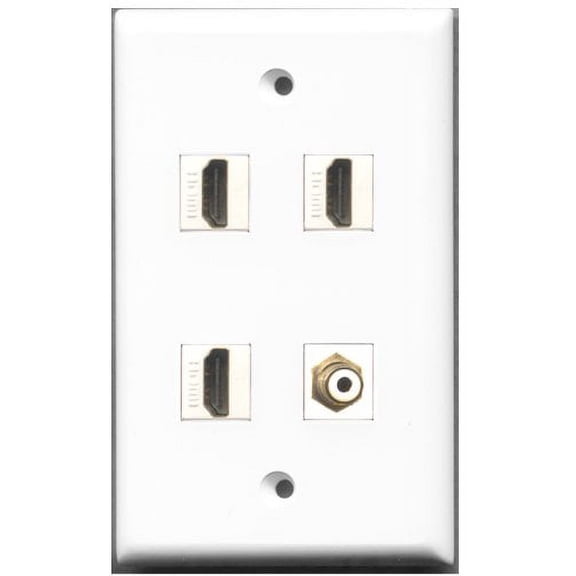 RiteAV - 3 Port HDMI 1 Port RCA White Wall Plate