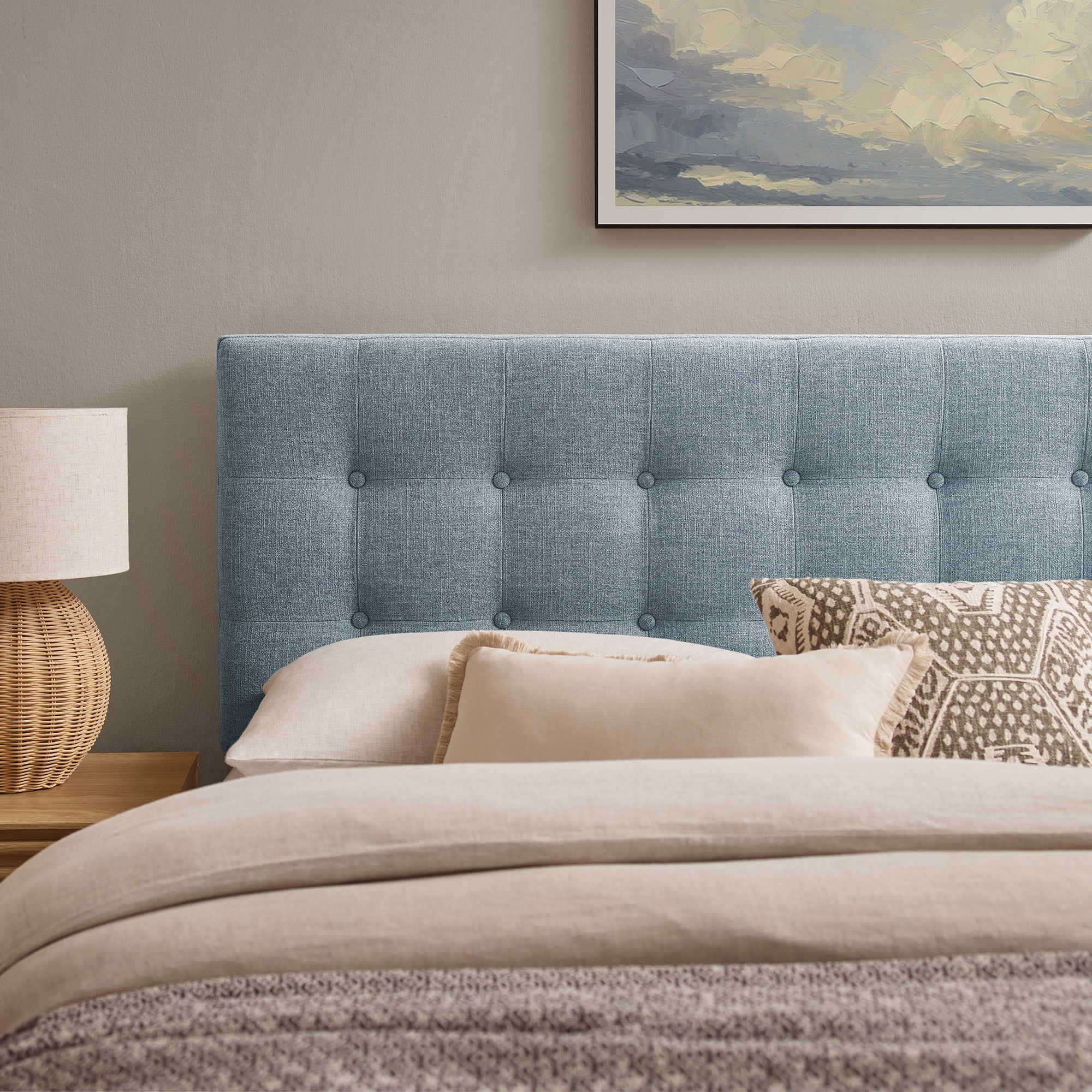 Emily Fabric Upholstered Full Size Headboard in Sky Blue