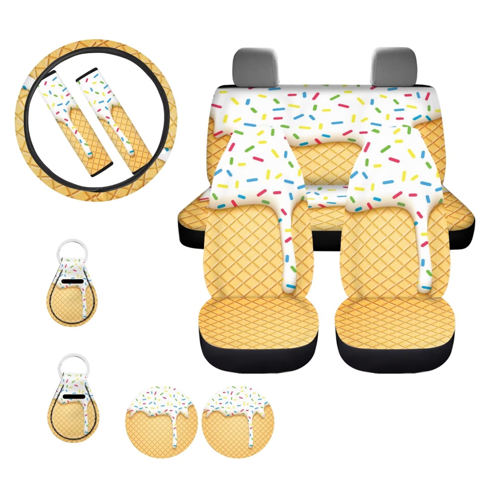 Binienty Yellow Car Seat Covers for Women with 1 Steering Wheel Cover