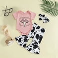 thumbnail image 2 of CAICJ98 Western Baby Girl Clothes Summer Cowgirl Outfit Short Sleeve Romper Bow Boots Cow Print Flared Bell Bottom Pants Set Fall Spring Outfits (Red,12-18 Months), 2 of 6