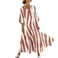 thumbnail image 2 of Antinious Ladies V-Neck Stripe Print 3/4 Sleeve Bohemian Long Style Dress Soft Casual Wear, 2 of 5