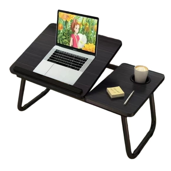Pantio Mesa para Cama Plegable, Escritorio Portatil para Laptop, Mesita Laptop Cama con Portavasos y Ranura Inclinación Ajustable de 5 Niveles de Comer, Jugar, Estudiar y Trabajar