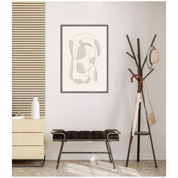 Kate and Laurel Framed Canvas Wall Art Print Minimalist Lines by Gabrielly Guedes, 23 x 33 Sylvie Graywash Frame, Modern Contemporary, Abstract Art for Wall Decor