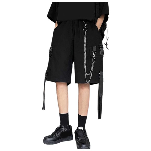PMVFHDE Cargo Shorts Trend Loose Sports Casual Pants Wide Leg Quarter Length For Women Black,L