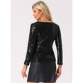 thumbnail image 3 of DARING DIVA Women's Round Neck Long Sleeve Shiny Sparkly Blouse M Black, 3 of 6