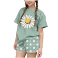 thumbnail image 2 of Amidoa Girls Summer 2 Piece Outfits Cute Floral Short Sleeve and Elastic Waist Shorts Kids Clothing Set Green Size Green Size 14, 2 of 6