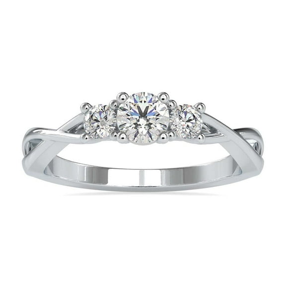 Blue Jewel Three Stone Wedding Engagement Ring for Women - 1.2 Ct Round Cut Lab Created Diamond - 14K White Gold Plated Ring - Promise Ring - Ideal Gift for Her - Birthday and Anniversary Jewelry