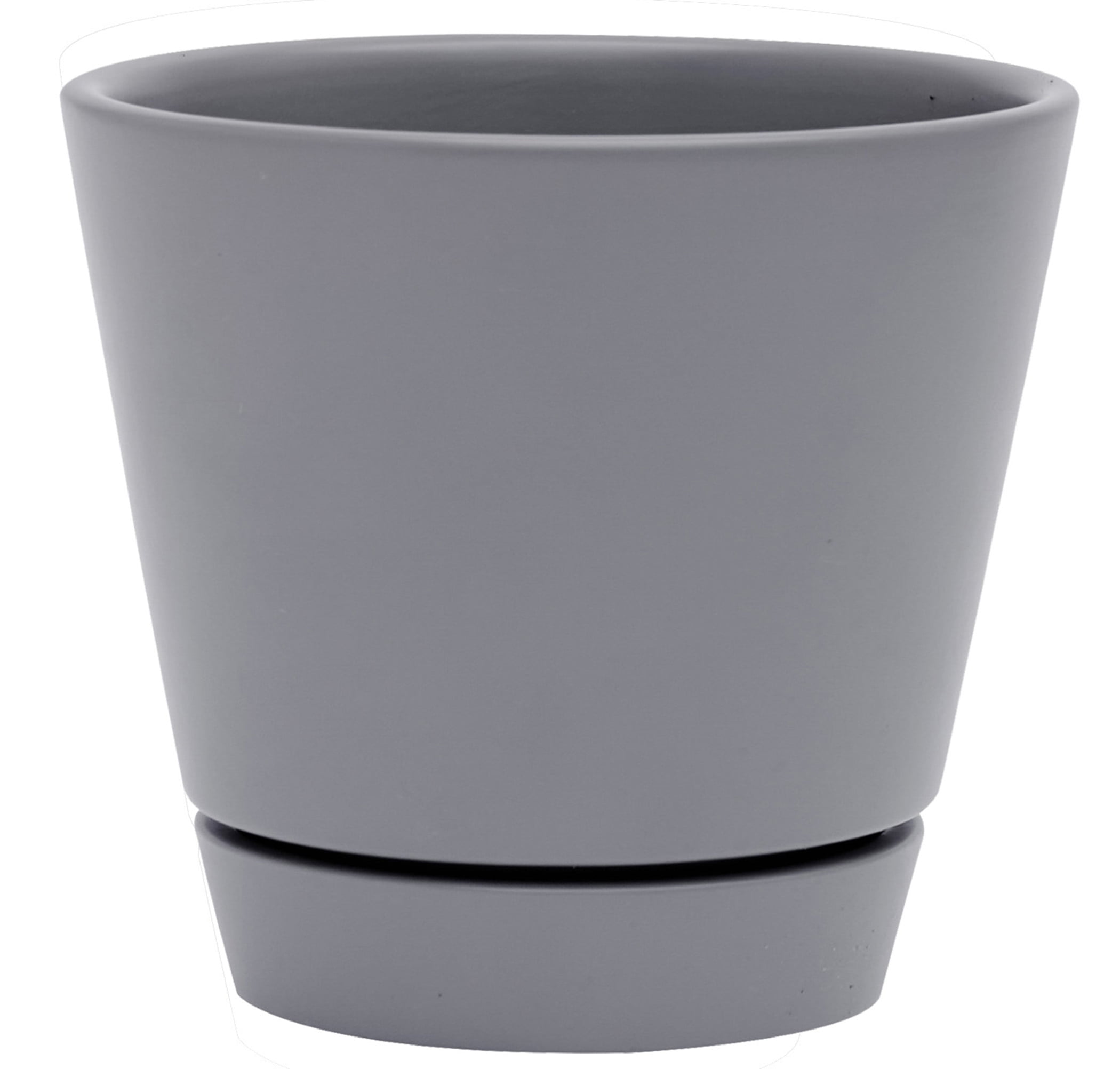 Mainstays 8" x 8" x 7" Round Gray Ceramic Plant Planter with Saucer