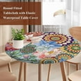 thumbnail image 4 of Round Table Cover 45-54 Inch Boho Floral Waterproof Reusable Table Cloth Round Fitted Vinyl Tablecloth with Elastic Edged for Parties Outdoors, Bohemia Colorful Mandalas Botanical Flower, 4 of 6
