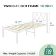 thumbnail image 6 of Novilla 18 Inch Twin Bed Frame With Headboard, White Metal Platform Bed Frame, Twin Size Bed Frame No Box Spring Needed, Easy Assembly, Strong Wood Slats Support, 6 of 7