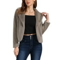thumbnail image 1 of Abrigo de piel sintética recortado para mujer, chaqueta de invierno de moda, con frente abierto, solapa de muesca, manga larga, abrigo esponjoso XL gris café, 1 of 6