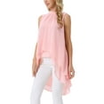 thumbnail image 4 of INSPIRE CHIC Women's Chiffon Tops Mock Neck Sleeveless Tie Back High Low Hem Summer Shirt Blouse L Pink, 4 of 6