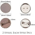 thumbnail image 2 of 1Box 10 pcs 2 Styles 25mm Iron Brooch Clasps Pin Disk Base Pad Bezel Blank Cabochon Trays Backs Bar for Badge Corsage Name Tags Jewelry Craft Making Antique Bronze/Platinum, 2 of 8