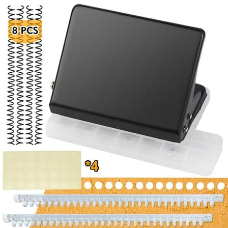 10-Hole Punch Binding Machine for Planners Mini Spiral Binding Punch Book Coil Binding Tool for A4, A5, B5 Paper, Includes 8 Spiral Coils, 2 Semi-Auto Binders and 4 Sheets Hole Reinforcements$$Office