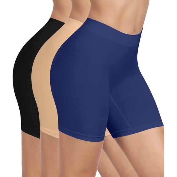 3 Pack Women Seamless Slip Shorts for Under Dress Smooth Boyshorts for Yoga/Bike/Workout Shapewear Shorts Multicolor
