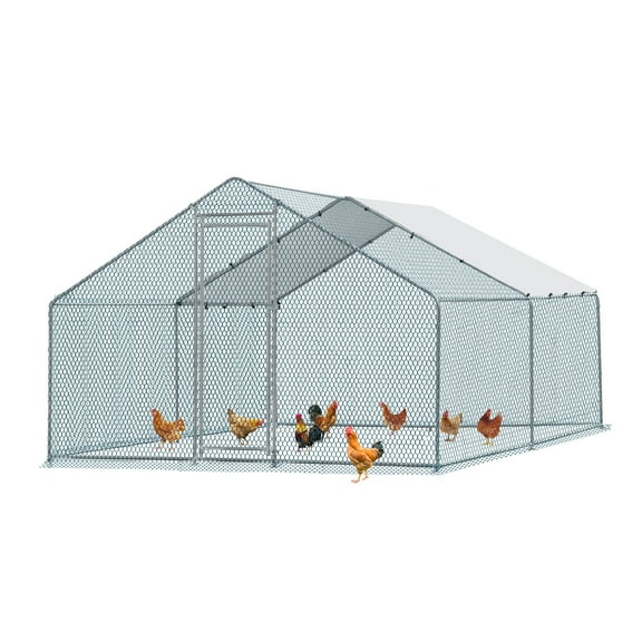 ZephyPaws Chicken Coop Large Metal Chicken Run for 10-15 Chickens,Outdoor Walk-in Poultry Cage with Climbing Frame,Waterproof & Anti-UV Cover Secure Lock (13' L x 10' W x 6.5' H)