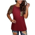 thumbnail image 2 of Hauts d'Été pour Femmes 2023 T-Shirt à Manches Courtes Imprimé Léopard Col Rond avec Poche Blouse, 2 of 9