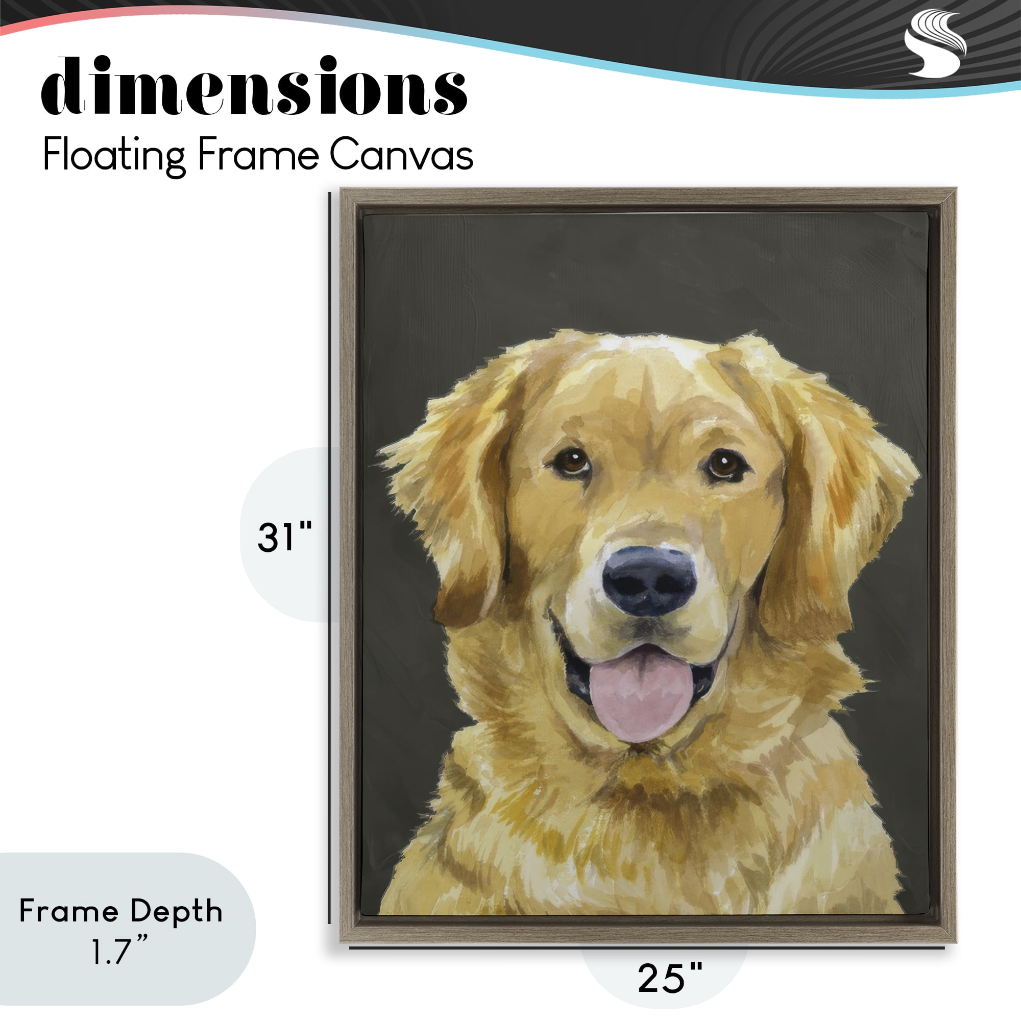 Stupell Industries Joyful Golden Retriever Portrait Brown Framed Floater Canvas Wall Art, design by Lil' Rue