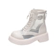 thumbnail image 2 of Jamicy Ankle Boots for Women Solid Color Mid Heel Booties Goth Round Toe Mesh Cutout Boots Women Lace Up Motorcycle Wedges, 2 of 9