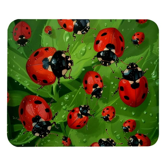 PhooArto Comfortable Mouse Pad Ladybugs Green Leaves Desktop Mousepad , 21 x 25 cm Mouse Mat, Non-Slip Rubber Base, Improves Speed and Precision