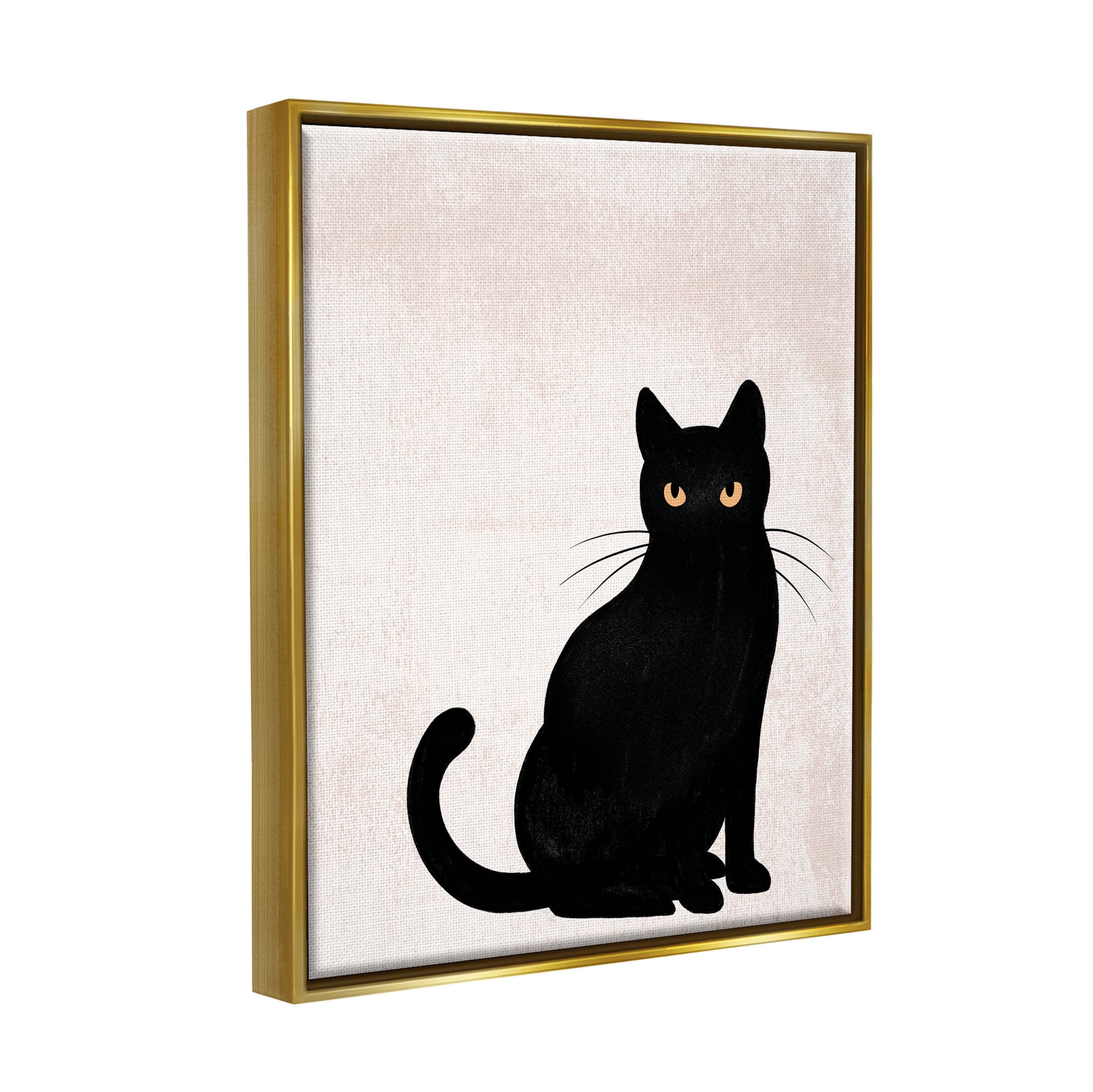 Stupell Industries Halloween Black Cat Silhouette Graphic Art Metallic Gold Floating Framed Canvas Print Wall Art, Design by Jo Taylor