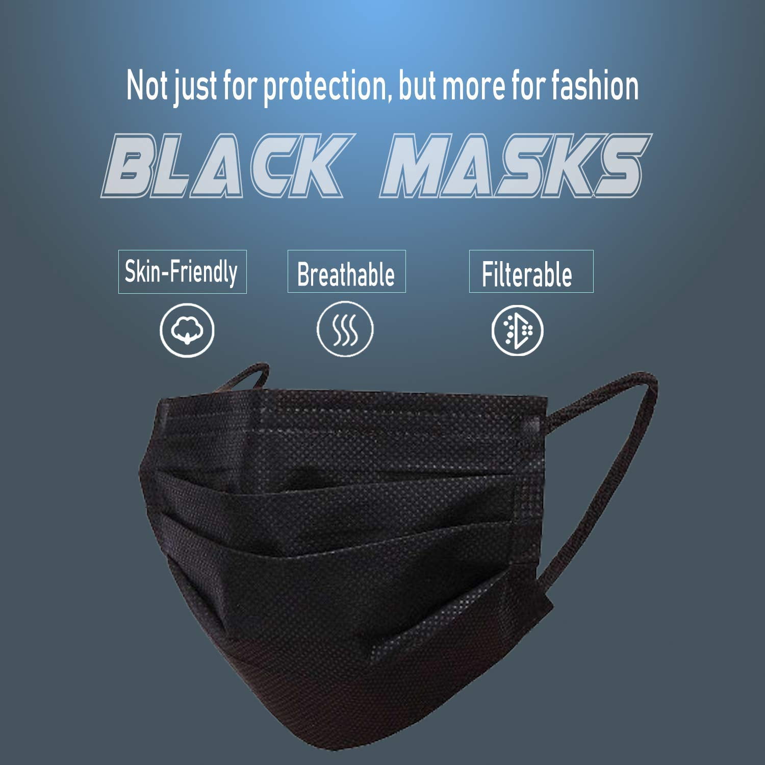 JJEAN-120 Pack Disposable Face Masks with Elastic Ear Loop, 3 Ply Breathable (Black)