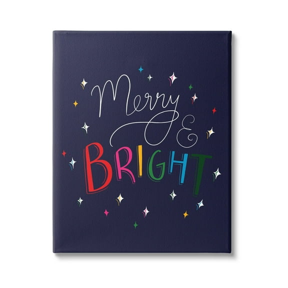 Merry & Bright Whimsical Sparkle Rainbow Typography Inspirational Graphic Art Gallery-Wrapped Canvas Print Wall Art