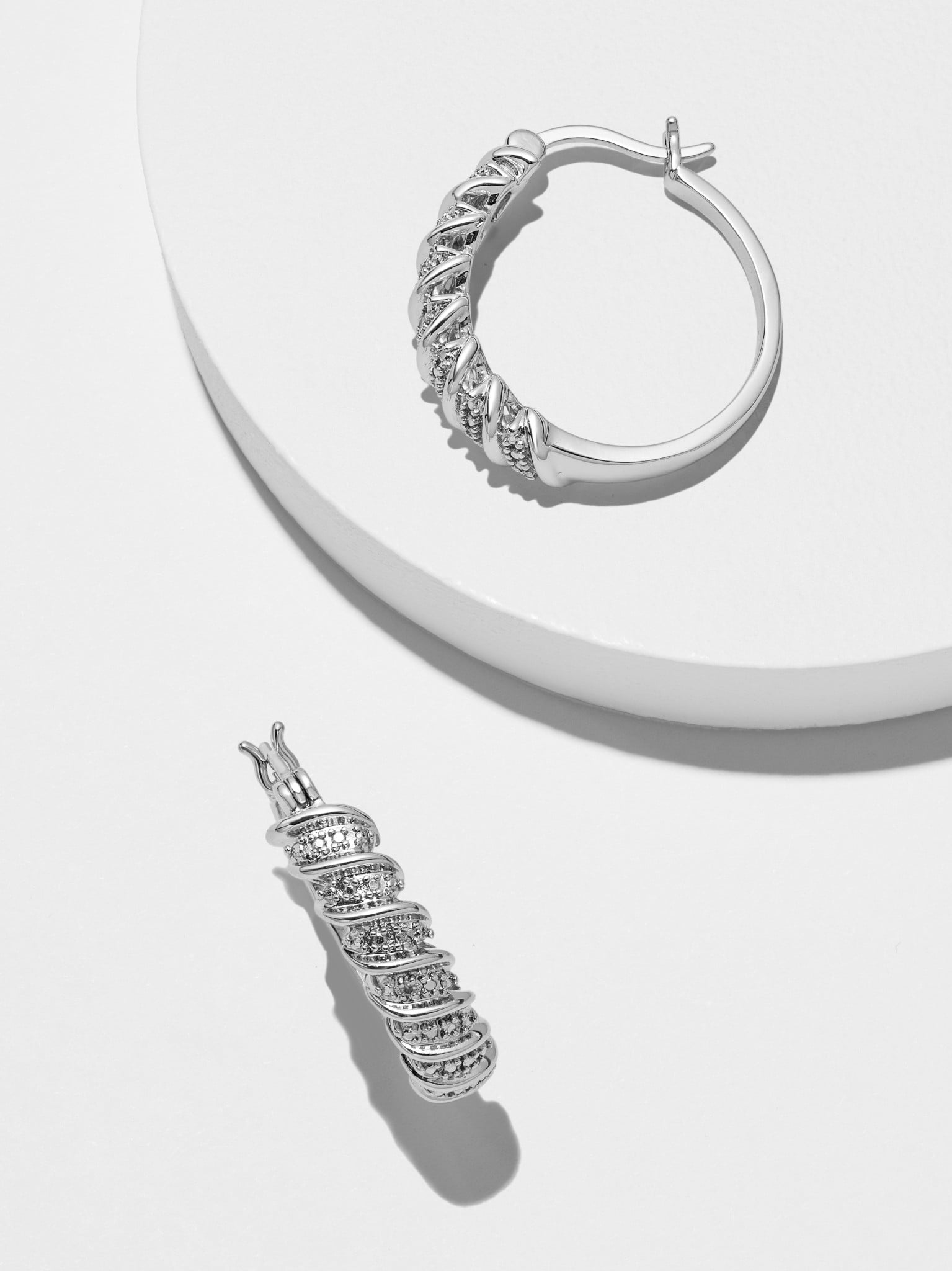Forever Facets Fine Silver Plated Silver Tone S Link Diamond Accent Hoop Earrings,