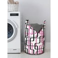 thumbnail image 3 of Geometric Laundry Bag, Sixties Inspired Wavy Lines Vibrant Image Curved Stripes Funky Pattern, Basket with Handles Drawstring Closure for Laundromats, 13" x 19", Hot Pink White Black, by Ambesonne, 3 of 4