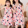 thumbnail image 3 of Chemises de Nuit pour Fille 1-14 Ans Chemises de Sommeil en Coton Vêtements de Nuit Été Sans Manches Col Rond Imprimé Nœud Ample et Confortable Robe de Climatisation Rose D, 3 of 4