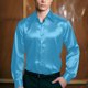 thumbnail image 4 of Camisas Para Hombre Manga Larga Camisa de manga larga con solapa de color sólido y a la moda informal para hombre (Blue, L), 4 of 5