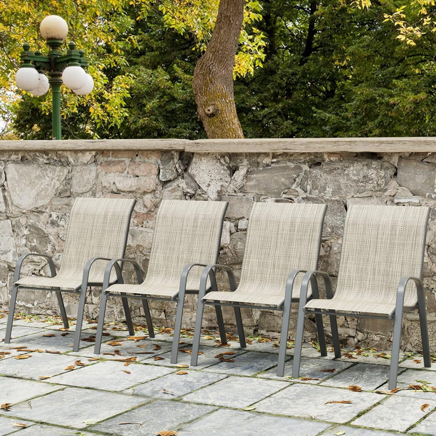 UDPATIO Patio Dining Chairs Set of 4, Outdoor High Stacking Chairs, Indoor/Outdoor Chairs Backyard Deck Garden Chairs, Restaurant Kitchen Dining Trattoria Chairs Khaki