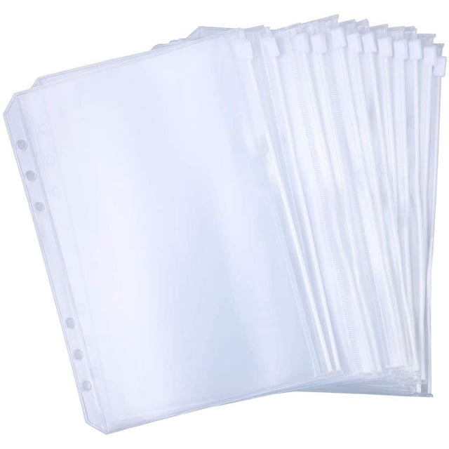 12 bolsillos para carpetas, tamaño A5/A6, 6 agujeros, carpetas con cremallera para carpetas de 6 anillas, bolsas de hojas sueltas, bolsa de PVC impermeable, bolsas para archivar documentos Vhermosa Papelería Básica