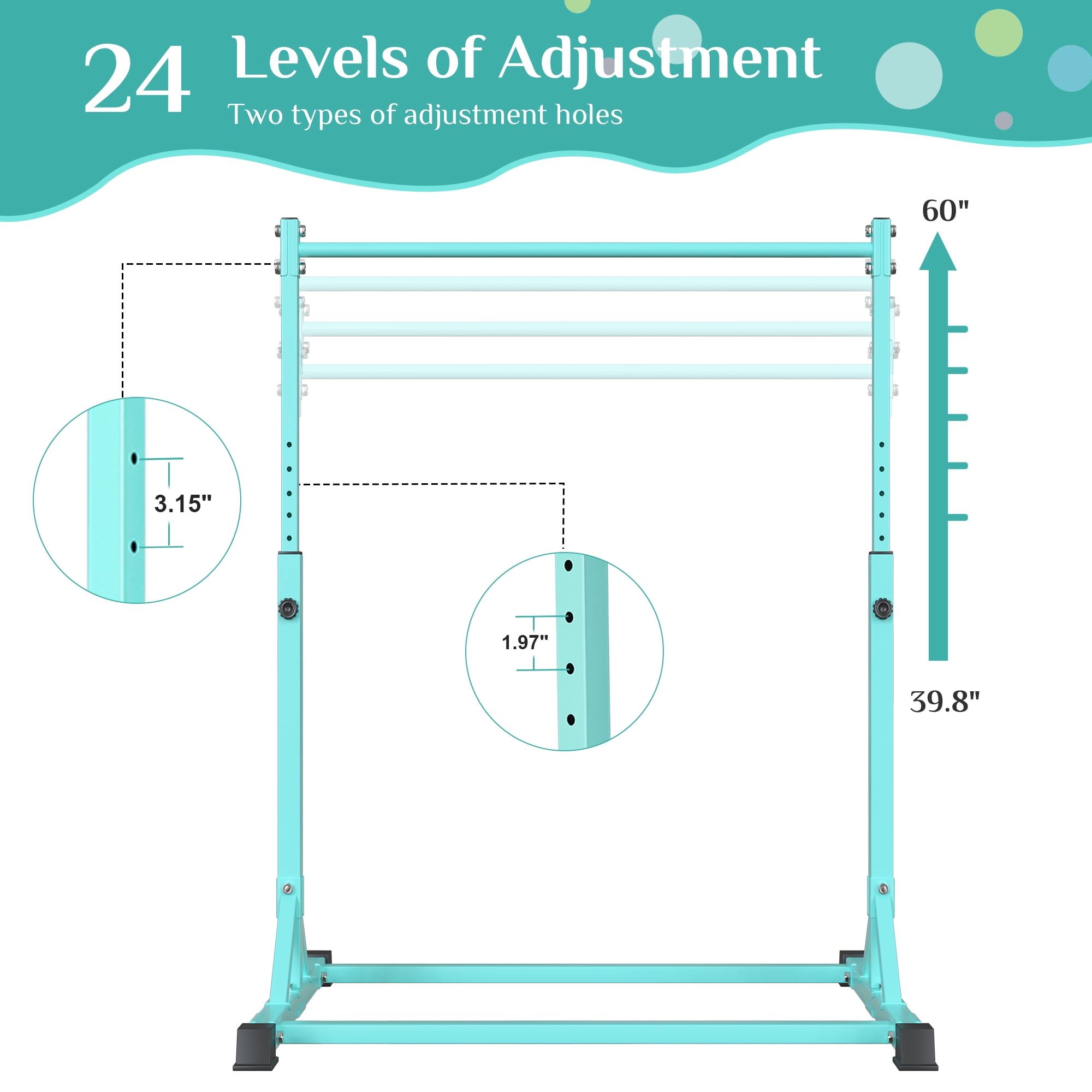 Primy 230LBS Gymnastics Bar for Kids, 39~61inches Adjustable Height Gymnastic Horizontal Bars, Stable Gymnastics Equipment Junior Training Bar for Home Using for Children